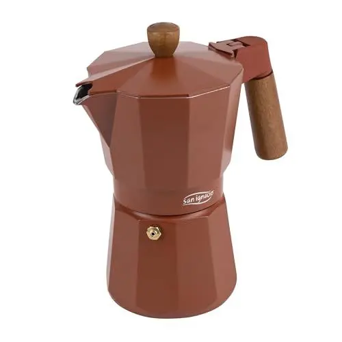 Produktbild: San Ignacio Agros - 6 Tasse Kaffeemaschine - Hergestellt in geschmolzenem Aluminium - Ganzkörper Äußeres und Deckel mit mattem Lack - Griff und Buchenholzknopf mit Silikonring