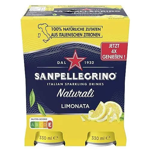 Produktbild: San Pellegrino Naturali Limonata Zitronen-Limonade mit 16% Zitronensaft (aus Konzentrat) 4er Pack (4 x 330ml) Einweg-Dosen