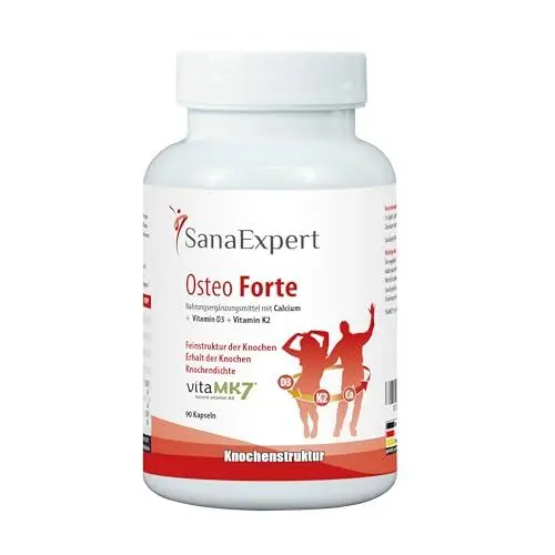 Produktbild: SanaExpert® Osteo Forte, Knochendichte Nahrungsergänzung mit Kalzium, Vitamin D3, K2, 90 Kapseln - SanaExpert