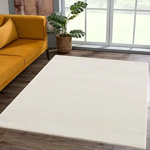 Produktbild: SANAT Kurzflor Teppich Wohnzimmer - Uni Modern Teppiche fürs Schlafzimmer, Arbeitszimmer, Büro, Flur, Kinderzimmer und Küche - Creme, 60 x 110 cm