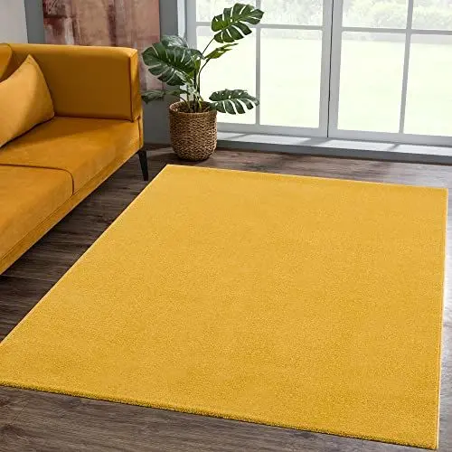 Produktbild: SANAT Kurzflor Teppich Wohnzimmer - Uni Modern Teppiche fürs Schlafzimmer, Arbeitszimmer, Büro, Flur, Kinderzimmer und Küche - Gelb, 120 x 170 cm