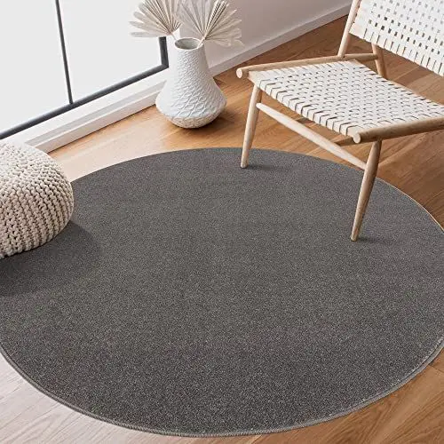 Produktbild: SANAT Kurzflor Teppich Wohnzimmer - Uni Modern Teppiche fürs Schlafzimmer, Arbeitszimmer, Büro, Flur, Kinderzimmer und Küche - Grau, 120 cm Rund