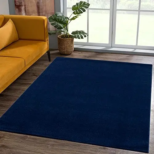 Produktbild: SANAT Kurzflor Teppich Wohnzimmer - Uni Modern Teppiche fürs Schlafzimmer, Arbeitszimmer, Büro, Flur, Kinderzimmer und Küche - Marine, 60 x 110 cm