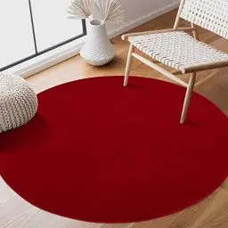 Produktbild: SANAT Kurzflor Teppich Wohnzimmer - Uni Modern Teppiche fürs Schlafzimmer, Arbeitszimmer, Büro, Flur, Kinderzimmer und Küche - Rot, 120 cm Rund