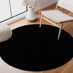 Produktbild: SANAT Kurzflor Teppich Wohnzimmer - Uni Modern Teppiche fürs Schlafzimmer, Arbeitszimmer, Büro, Flur, Kinderzimmer und Küche - Schwarz, 200 cm Rund