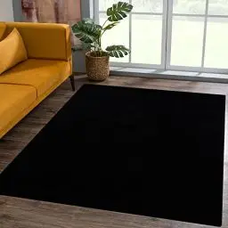 Produktbild: SANAT Kurzflor Teppich Wohnzimmer - Uni Modern Teppiche fürs Schlafzimmer, Arbeitszimmer, Büro, Flur, Kinderzimmer und Küche - Schwarz, 60 x 110 cm