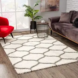 Produktbild: SANAT Madrid Shaggy Teppich - Hochflor Teppiche für Wohnzimmer, Schlafzimmer, Küche - Morocco Creme, Größe: 80x150 cm
