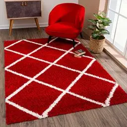 Produktbild: SANAT Madrid Shaggy Teppich - Hochflor Teppiche für Wohnzimmer, Schlafzimmer, Küche - Rot, Größe: 80x150 cm