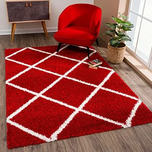Produktbild: SANAT Madrid Shaggy Teppich - Hochflor Teppiche für Wohnzimmer, Schlafzimmer, Küche - Rot, Größe: 80x150 cm