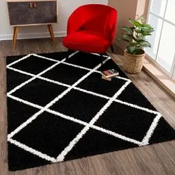 Produktbild: SANAT Madrid Shaggy Teppich - Hochflor Teppiche für Wohnzimmer, Schlafzimmer, Küche - Schwarz, Größe: 80x150 cm