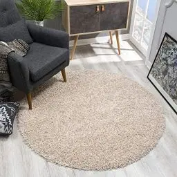 Produktbild: SANAT Teppich Rund - Beige Hochflor, Langflor Modern Teppiche fürs Wohnzimmer, Schlafzimmer, Esszimmer oder Kinderzimmer, Größe: 80x80 cm