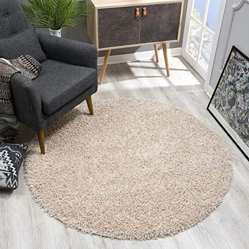 Produktbild: SANAT Teppich Rund - Beige Hochflor, Langflor Modern Teppiche fürs Wohnzimmer, Schlafzimmer, Esszimmer oder Kinderzimmer, Größe: 80x80 cm