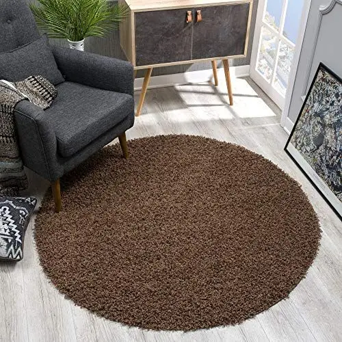 Produktbild: SANAT Teppich Rund - Dunkelbraun Hochflor, Langflor Modern Teppiche fürs Wohnzimmer, Schlafzimmer, Esszimmer oder Kinderzimmer, Größe: 80x80 cm