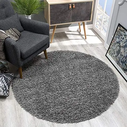 Produktbild: SANAT Teppich Rund - Grau Hochflor, Langflor Modern Teppiche fürs Wohnzimmer, Schlafzimmer, Esszimmer oder Kinderzimmer, Größe: 80x80 cm