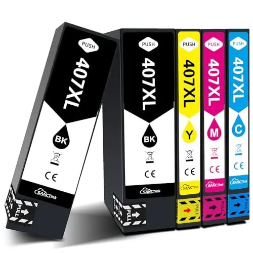 Produktbild: SANCTink 407 XL Druckerpatronen Kompatibel mit Epson 407XL Tintenpatronen für Epson Workforce Pro WF-4745 WF 4745DTWF (2-Schwarz 1-Cyan 1-Magenta 1-Gelb, 5er-Pack)