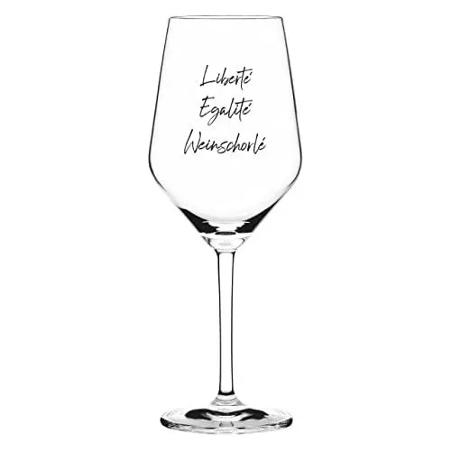 Produktbild: Sand & Soda 9500017 Modernes Weinglas mit trendigem Spruch Liberté, Egalité Weinschorlé, Geschenkbox – Made in Germany