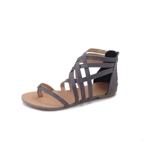 Produktbild: Asifn Sandalen Damen Sommer Römische Gladiator-Sandalen für Damen Tanga Geflochten Mit Kreuzreißverschluss Flache Sommerschuhe（Grau,38 EU