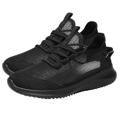 Produktbild: Schuhe Damen Mit Absatz Schuhe Zehentrenner Damen Fly Woven leichte Mesh atmungsaktive und Bequeme Schnür-Sportschuhe Freizeitschuhe Schuhe Damen Mit Absatz Schuhe Zehentrenner (Black, 38)