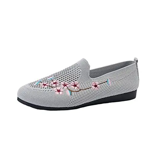 Produktbild: Sandaletten Sandaletten Damen Zehentrenner Stickerei Atmungsaktiv Stricken Bequeme Flache Freizeitschuhe MäDchen Sandalen 36 Frauen Schuhe SchlappenBadeschuhe Sandalen Pantoletten Herren (Grey, 41)