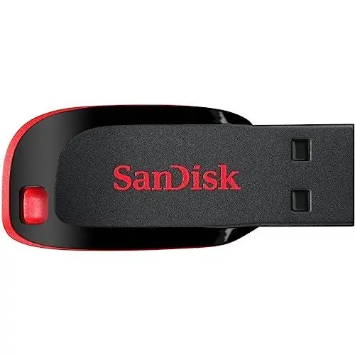 Produktbild: SanDisk Cruzer Blade USB-Flash-Laufwerk 32 GB (USB-Stick, Speicher für wichtige persönliche Dateien, Musik und Videos sichern, USB 2.0, Schlüsselanhängerfunktion) Schwarz/Rot