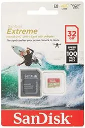 Produktbild: SanDisk Extreme 32 GB microSDhC Memory Card for Action Cameras and Drones with A1 App Performance up to 100 MB/s, Class 10, U3, V30