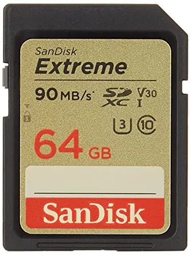 Produktbild: SanDisk Extreme 64 GB SDXC Speicherkarte bis zu 90 MB/Sek, Class 10, U3, V30, FFP