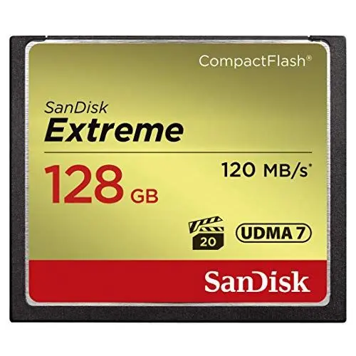 Produktbild: SanDisk Extreme CompactFlash Speicherkarte 128 GB (Für DSLR-Kameras, UDMA7, Schreiben mit 85 MB/s, Übertragen mit 120 MB/s, VPG-20 für Full-HD-Video)