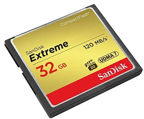 Produktbild: SanDisk Extreme CompactFlash Speicherkarte 32 GB (Für DSLR-Kameras, UDMA7, Schreiben mit 85 MB/s, Übertragen mit 120 MB/s, VPG-20 für Full-HD-Video)