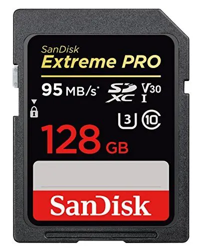 Produktbild: SanDisk Extreme PRO 128 GB SDXC Speicherkarte bis zu 95 MB/Sek, Class 10, U3, V30