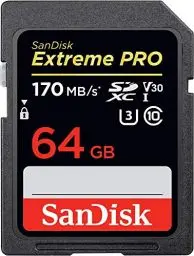 Produktbild: SanDisk Extreme PRO 64GB SDXC Memory Card up to 170MB/s, UHS-1, Class 10, U3, V30, Black