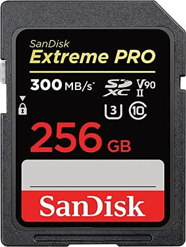 Produktbild: SanDisk Extreme PRO SDHC UHS-II Speicherkarte V90 256 GB (300 MB/s, 8K-, 4K- und Full-HD-Videoaufnahmen, RescuePRO Deluxe, stoßsicher, temperaturbeständig, wasserdicht und röntgensicher)