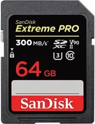 Produktbild: SanDisk Extreme PRO SDHC UHS-II Speicherkarte V90 64 GB (300 MB/s, 8K-, 4K- und Full-HD-Videoaufnahmen, RescuePRO Deluxe, stoßsicher, temperaturbeständig, wasserdicht und röntgensicher)