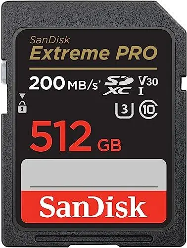 Produktbild: SanDisk Extreme PRO SDXC UHS-I Speicherkarte 512 GB (V30, Übertragungsgeschwindigkeit 200 MB/s, U3, 4K UHD Videos, SanDisk QuickFlow-Technologie, temperaturbeständig)