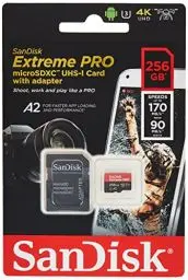 Produktbild: SanDisk Extreme Pro 256 GB microSDXC Memory Card + SD Adapter with A2 App Performance + Rescue Pro Deluxe 170 MB/s Class 10, UHS-I, U3, V30