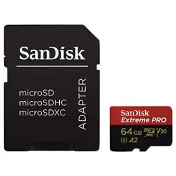 Produktbild: SanDisk Extreme Pro 64 GB microSDXC Memory Card + SD Adapter with A2 App Performance + Rescue Pro Deluxe 170 MB/s Class 10, UHS-I, U3, V30