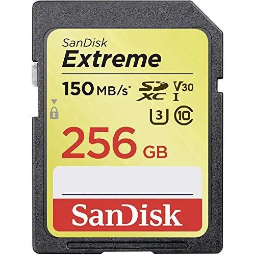 Produktbild: SanDisk Extreme SDXC UHS-I Speicherkarte 256 GB (V30, 150 MB/s Übertragung, wasserdicht, stoßfest, temperaturbeständig, U3, 4K Ultra HD-Videos)