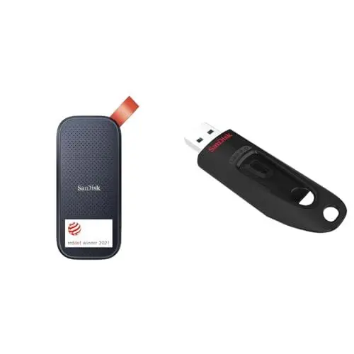 Produktbild: SanDisk Portable SSD 1 TB (Externe Festplatte mit SSD Technologie 2,5 Zoll & Ultra USB 3.0 Flash-Laufwerk 128 GB