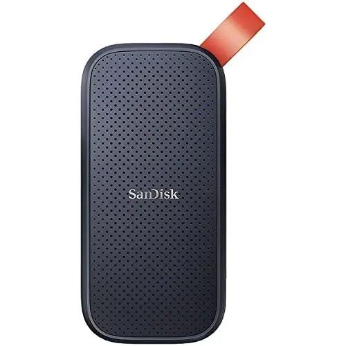 Produktbild: SanDisk Portable SSD 1 TB (externe Festplatte mit SSD Technologie 2,5 Zoll, 520 MB/s Übertragungsraten, robustes Laufwerk, robuste Befestigungsschlaufe aus strapazierfähigem Gummi) grau