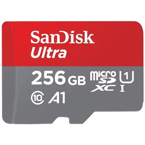 Produktbild: SanDisk Ultra Android microSDXC UHS-I Speicherkarte 256 GB + Adapter (Für Smartphones und Tablets, A1, Class 10, U1, Full HD-Videos, bis zu 150 MB/s Lesegeschwindigkeit)