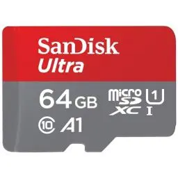 Produktbild: SanDisk Ultra Android microSDXC UHS-I Speicherkarte 64 GB + Adapter (Für Smartphones und Tablets, A1, Class 10, U1, Full HD-Videos, bis zu 140 MB/s Lesegeschwindigkeit)