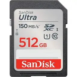 Produktbild: SanDisk Ultra SDXC UHS-I Speicherkarte 512 GB (Für Kompaktkameras der Einstiegs- und Mittelklasse, Full HD-Videos, U1, C10,V10, bis 150 MB/s Lesegeschwindigkeit, 10 Jahre Garantie)