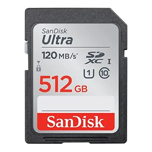 Produktbild: SanDisk Ultra SDXC UHS-I Speicherkarte 512 GB (Für Kompaktkameras der Einstiegs- und Mittelklasse, U1, Class 10, 120 MB/s Übertragung)