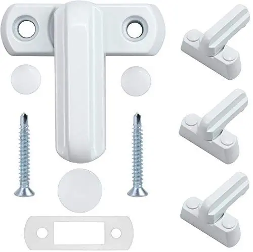 Produktbild: Sandiyago 4 Stück Fenstersicherung - Fensterriegel - Schwenkriegel mit Befestigungsschrauben, Einbruchschutz Stabile Zusatzverriegelung für UPVC PVC Fenster Fenster und Tür - Weiß
