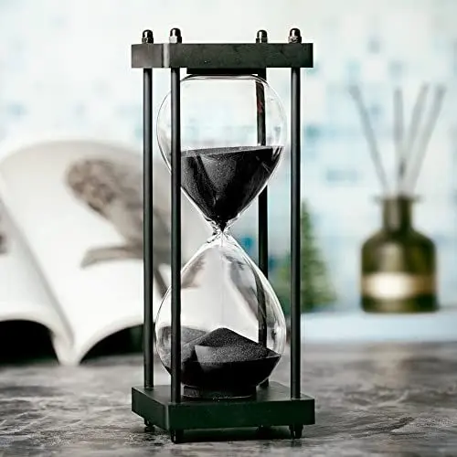 Produktbild: Sanduhr Timer 60 Minuten, Schwarzer Holzrahmen Dekorative Sanduhr (Schwarzer Sand, Große Größe)