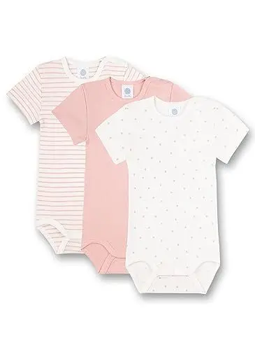 Produktbild: Sanetta Baby-Body kurzarm (Dreierpack) rosa & weiß Ringel, Dots | Hochwertiger und nachhaltiger Body für Mädchen aus Bio-Baumwolle. Inhalt: 3er Set Baby Body