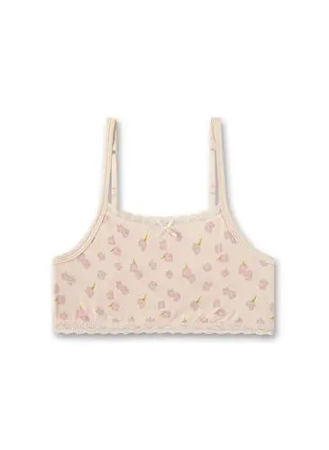 Produktbild: Sanetta Mädchen-Bustier Beige | Bequemes und angenehmes Bustier für Mädchen aus Baumwoll-Modal-Mix. Unterwäsche mit verstellbaren Trägern und Blümchen-Allover | Mädchen Bustier