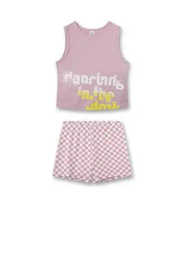 Produktbild: Sanetta Mädchen-Schlafanzug kurz Pink| Hochwertiger und bequemer Schlafanzug aus Baumwolle für Mädchen. Kurzarm Schlafanzug mit Karo-Hose und Wording |Pyjamaset für Mädchen