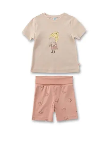 Produktbild: Sanetta Mädchen-Schlafanzug kurz Rosa | Nachhaltiger und bequemer Schlafanzug aus Bio-Baumwolle für Mädchen. Kurzarm Schlafanzug mit Bienenprint | Baby Schlafanzug