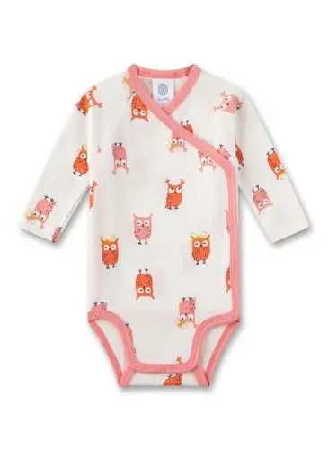 Produktbild: Sanetta Wickelbody Langarm Eule | Nachhaltiger und süßer Wickelbody für Mädchen aus Bio-Baumwolle. Baby Wickelbody 062