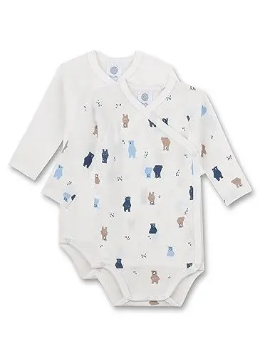 Produktbild: Sanetta Wickelbody langarm (Doppelpack) Off-White | Nachhaltiger und süßer Wickelbody für Jungen aus Bio-Baumwolle.